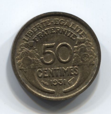 50 сантимов 1931 года Франция XF-