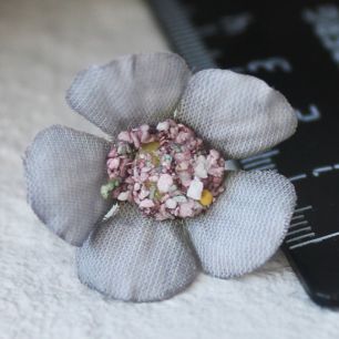 Тканевые цветы сине-серый Кукольная миниатюра