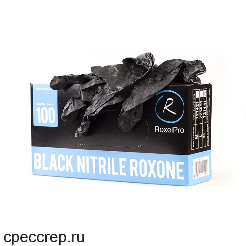 Нитриловые перчатки ROXONE, чёрные, размер L, упаковка 100 шт.
