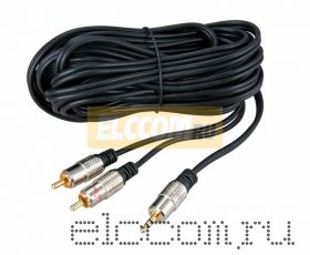 Шнур 3.5 Stereo Plug - 2RCA Plug 5М (GOLD) - металл REXANT