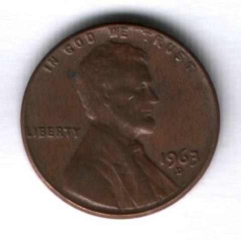 1 цент 1963 года D США, VF