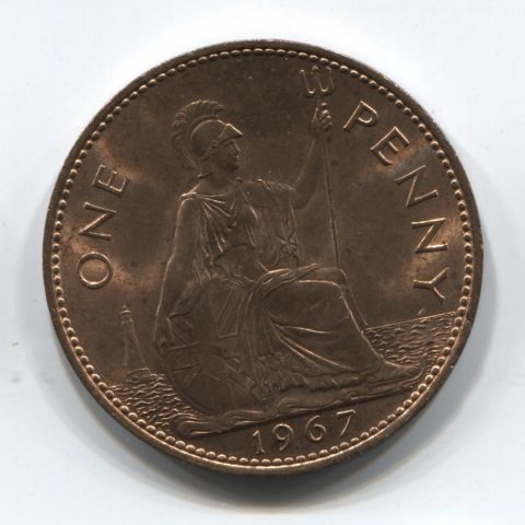1 пенни 1967 года Великобритания UNC