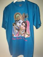 Голубая индийская футболка с изображением Кришны и Радхи, купить в интернет магазине, Москва