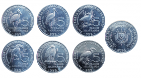 Набор 5 франков 2014 Бурунди, Птицы, 6 монет
