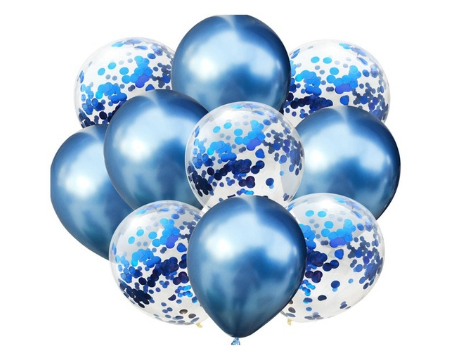 Цветные латексные шары, воздушные шары с конфетти синий хром