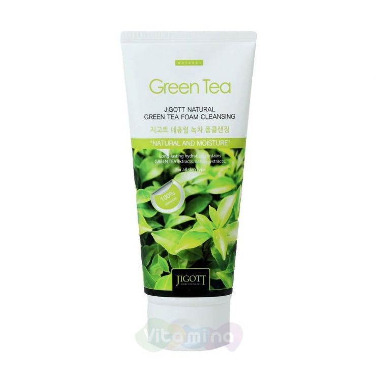 Jigott Пенка для умывания с экстрактом зеленого чая Natural Green Tea Foam Cleansing, 180 мл
