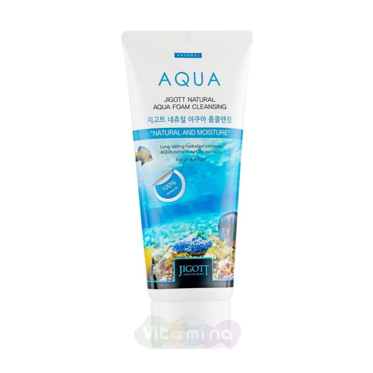 Jigott Пенка для умывания с аквамарином Natural Aqua Foam Cleansing, 180 мл