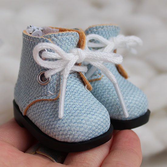 Обувь для кукол 5 см - ботиночки на молнии голубые