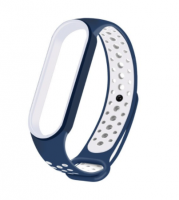 Спортивный ремешок на фитнес - браслет Xiaomi mi band 5/6 (Сине-белый)