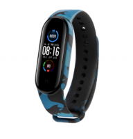 Сменный ремешок с рисунком на фитнес - браслет Xiaomi mi band 5/6 (Флора милитари синяя)