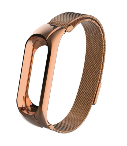 Сменный металлический ремешок с магнитной застежкой на фитнес - браслет Xiaomi mi band 3 (Розовое Золото)