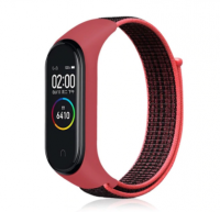Сменный тканевый ремешок на фитнес - браслет Xiaomi mi band 5/6 (Красный с черным ремешком)
