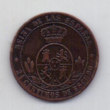 2 1/2 сантима 1868 года Испания XF