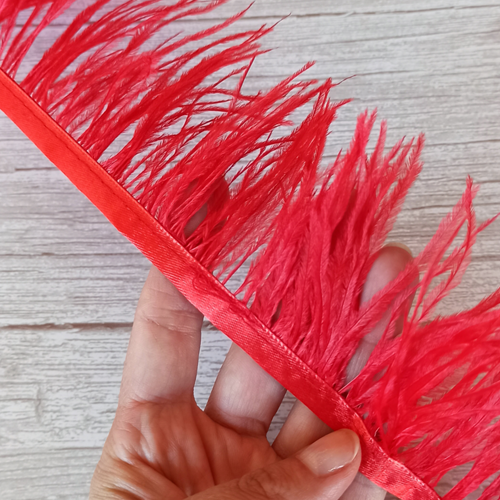 Перья красные, декоративная перьевая лента, шириной 12-17 см, PSL03-15, цвет красный