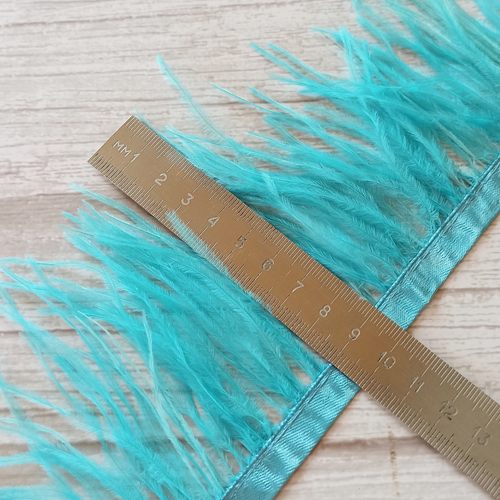 Перья голубые, лента с перьями, шириной 7-11 см, арт PS028, цвет аквамарин