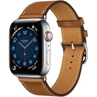 Часы Apple Watch Hermès Series 6 GPS + Cellular 44mm Silver Stainless Steel Case with Fauve Barénia Leather Single Tour