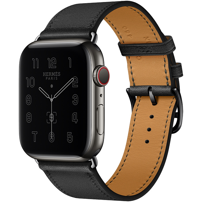 Часы Apple Watch Hermès Series 6 GPS + Cellular 44mm Space Black Stainless Steel Case with Noir Swift Leather Single Tour