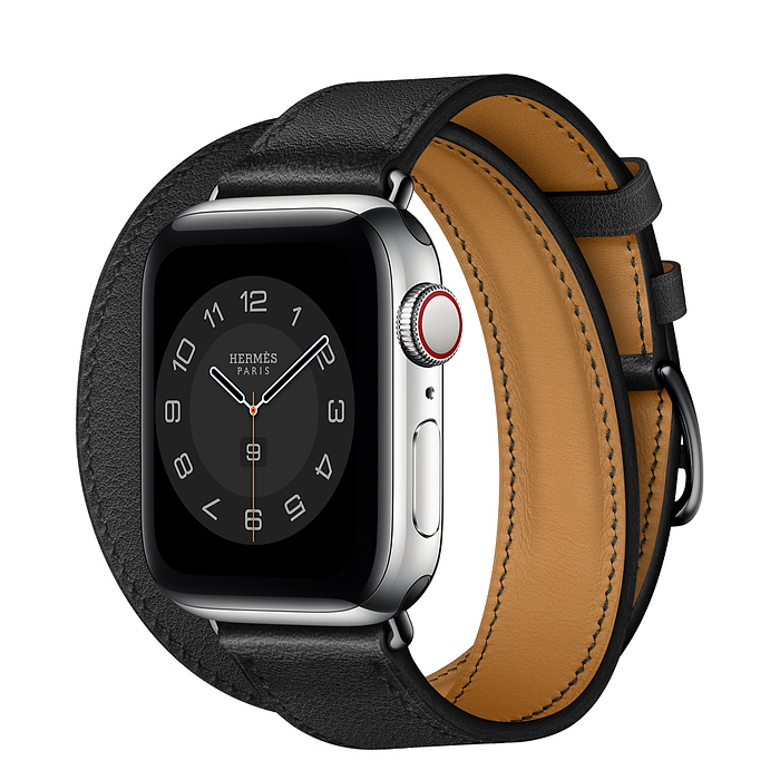 Часы Apple Watch Hermès Series 6 GPS + Cellular 40mm Silver Stainless Steel Case with Noir Swift Leather Double Tour