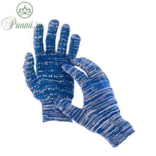 Перчатки, х/б, вязка 10 класс, 5 нитей, размер 10, с ПВХ протектором, синие, «Ёлочка»