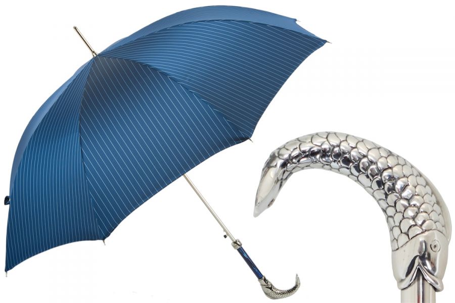 Зонт-трость Pasotti Pesce Silver Oxford Blu StripesL