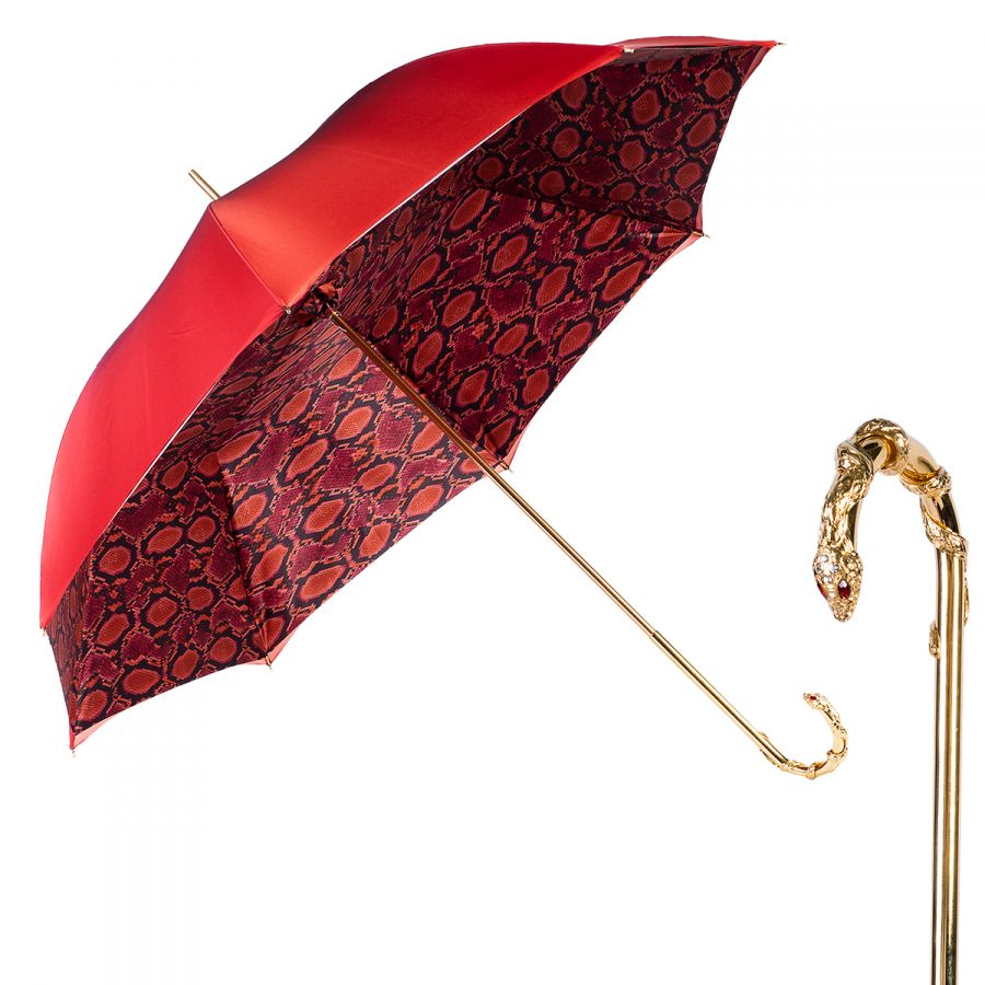 Зонт-трость Pasotti Becolore Rosso Snake Swarovski Oro