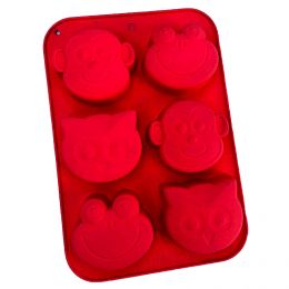 Силиконовые формы для выпечки (обезьяна, лягушка, сова), 6 ячеек, цвет Красный, вид 1