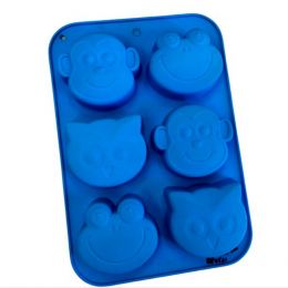 Силиконовые формы для выпечки (обезьяна, лягушка, сова), 6 ячеек, цвет Синий | Формы для выпечки и запекания