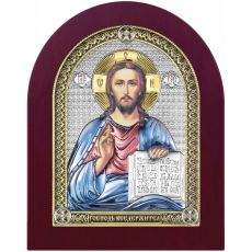 Икона Спас Вседержитель цветная эмаль с деревянной рамкой (Иисус Христос)