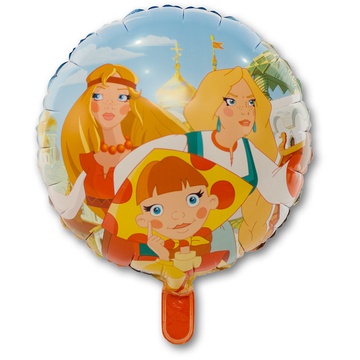 Три Богатыря и Царевны двухсторонний круглый шар фольгированный с гелием