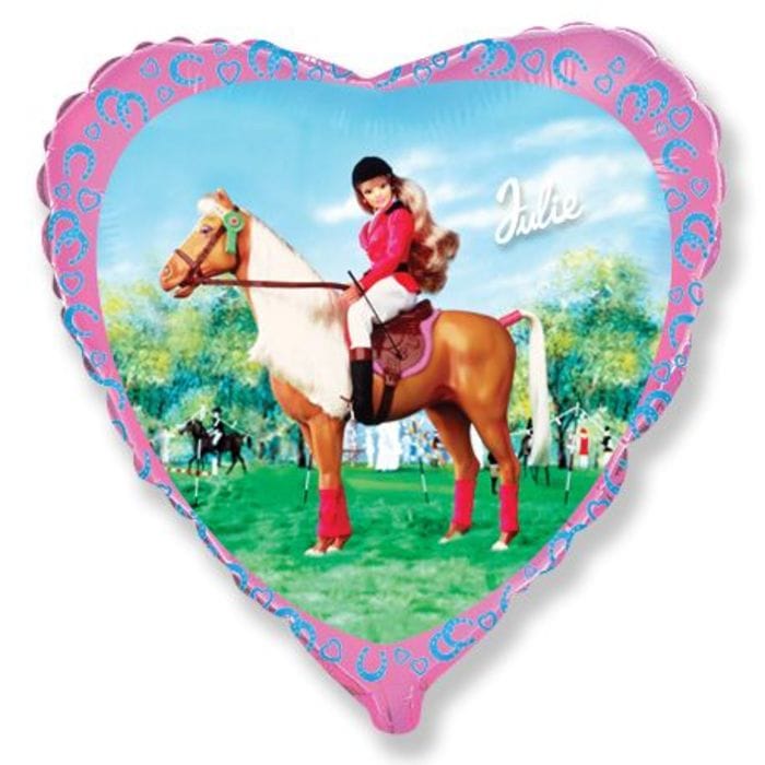 Кукла на лошадке шар сердце фольгированный с гелием