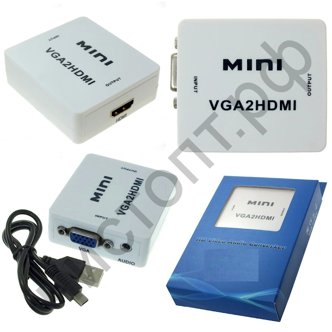 Конвертер MINI видео VGA2HDMI (вход VGA- выход HDMI) в коробке