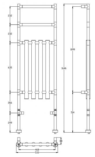 Хромированный полотенцесушитель-радиатор Margaroli Canne 1-481 схема 1