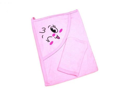 Купальное махровое полотенце с уголком + варежка (розовый 01889-1)