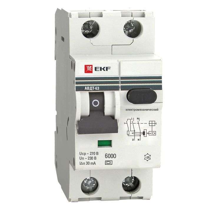 EKF автомат. выкл. диф. тока АВДТ-63 10А/30мА (хар-ка C, электромех. УЗО типа A) 6кА DA63-10-30