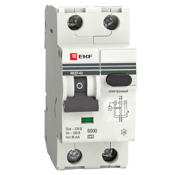 EKF автомат. выкл. диф. тока АВДТ-63 40А/100мА (хар-ка C, электрон. УЗО типа A) 6кА  DA63-40-100e