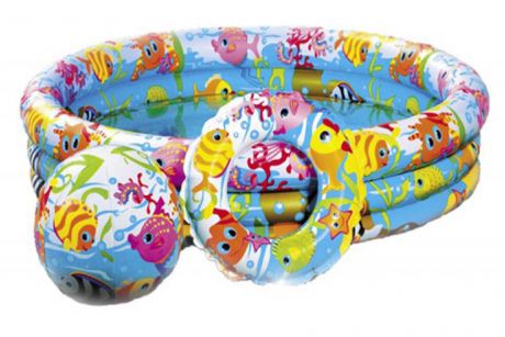 Детский надувной бассейн Intex 59469 «Аквариум» с мячом и кругом, 132 х 28 см