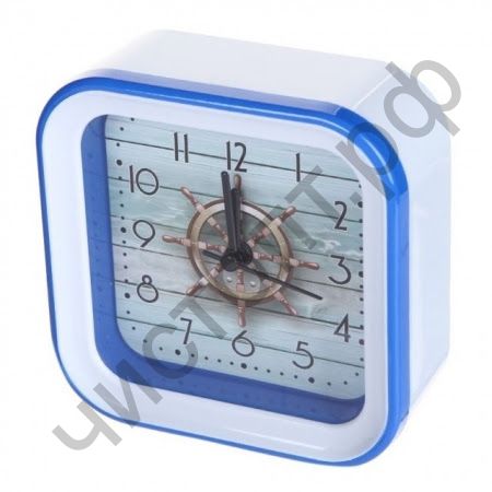 Часы -будильник настол. Perfeo Quartz "PF-TC-006", квадратные 10*10 см, штурвал