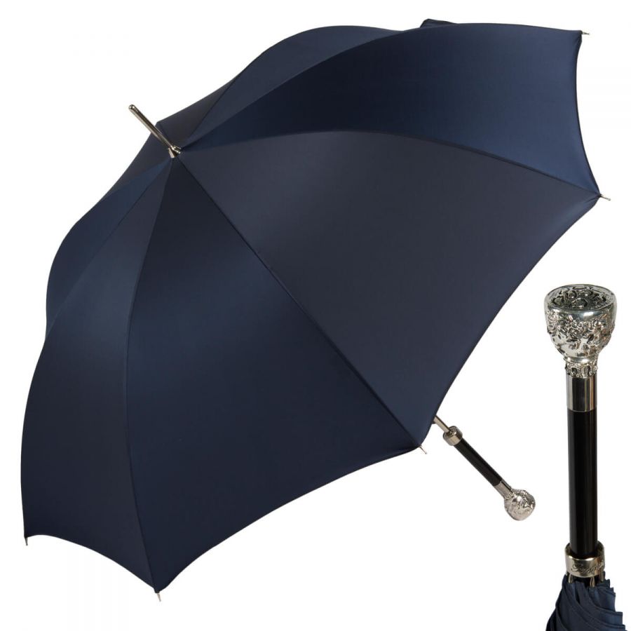 Зонт-трость Pasotti Ferro Silver Oxford Dark Blu