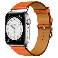 Часы Apple Watch Hermès Series 6 GPS + Cellular 44mm Silver Stainless Steel Case with Orange Swift Leather Attelage Single Tour