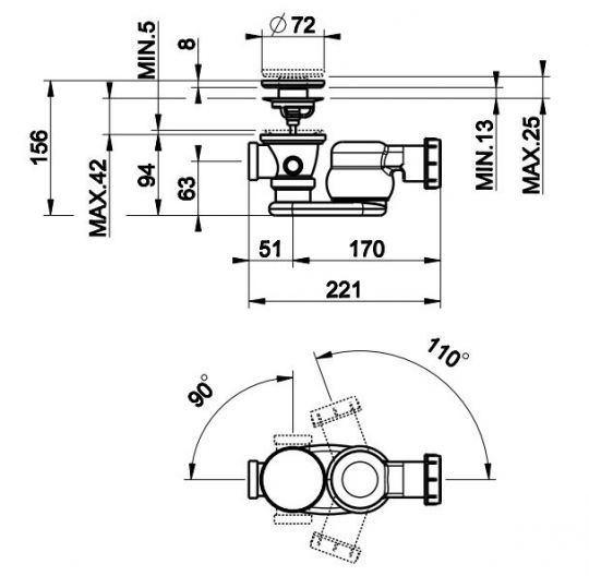 Автоматический донный клапан Gessi RI42029 схема 1
