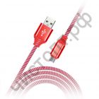 Кабель USB 2.0 Aм вилка(папа)--микро B(microUSB) вилка(папа) Smartbuy в нейлон. оплетке Socks, 1 м., <2А, красн.(iK-12NS red)