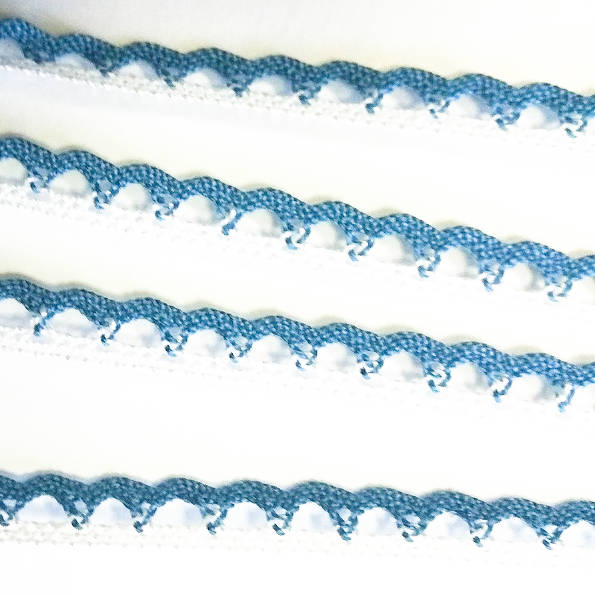 Кружево вязаное IEMESA  ширина 7 мм. двухцветное белый/ голубой Испания (3074.37)
