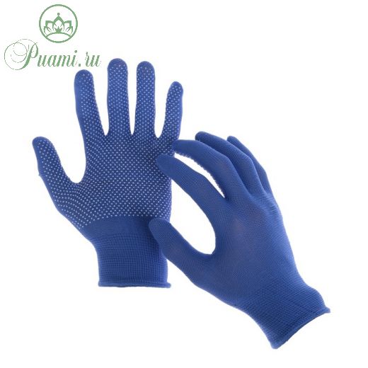 Перчатки, х/б, с нейлоновой нитью, с ПВХ точками, размер 9, синие, Greengo