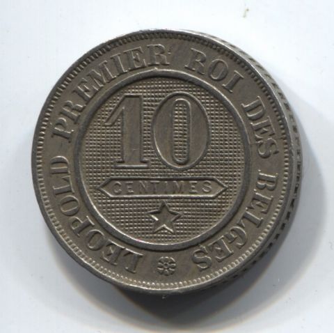 10 сантимов 1864 Бельгия Редкий год XF+
