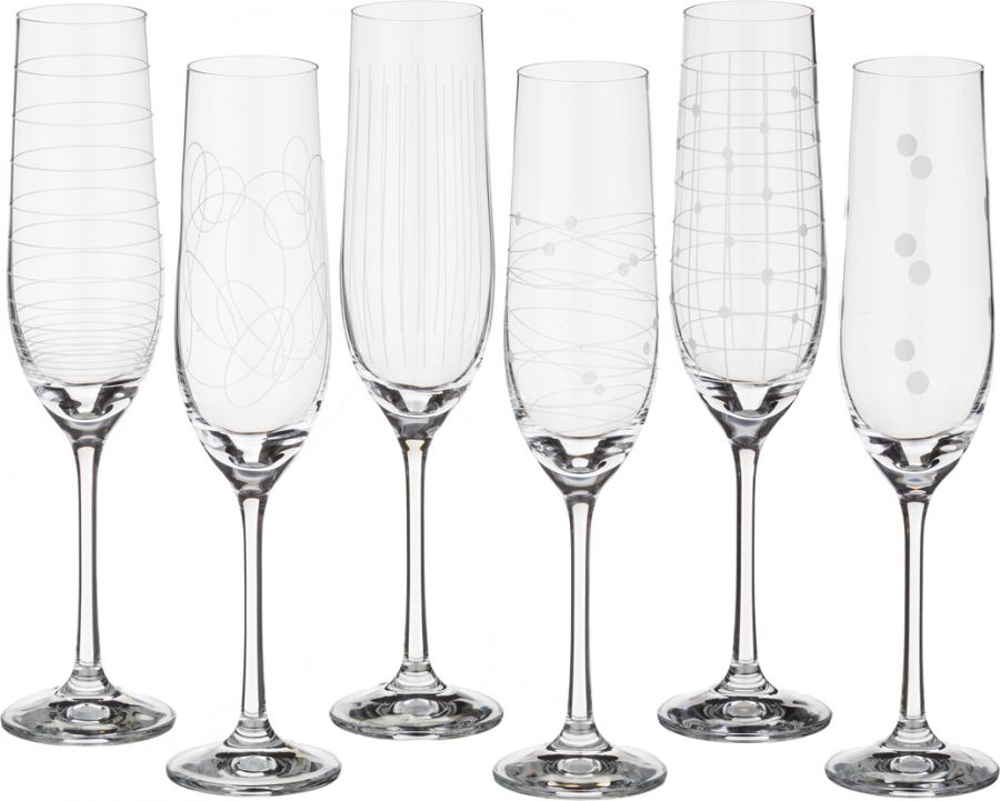 Набор бокалов для шампанского из 6 шт. "Виола микс" 190 мл. h=24 см.