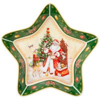 Блюдо-звезда "Дед мороз" 28х28х5 см зеленое