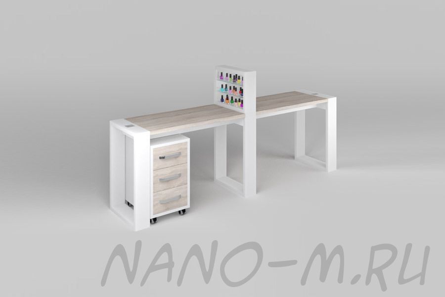 Двухместный маникюрный стол Matrix с подставкой для лаков и тумбой