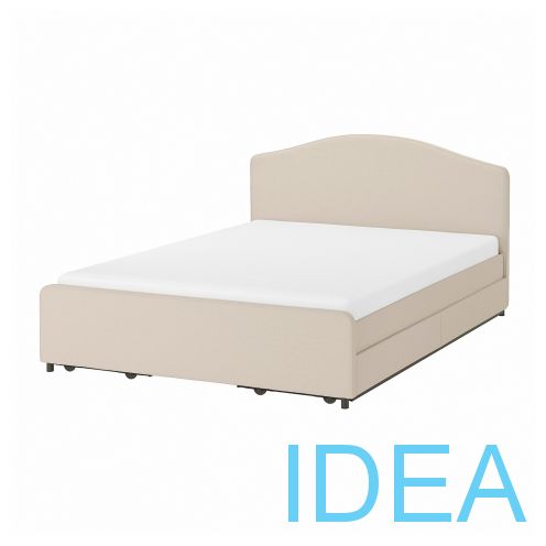 HAUGA ХАУГА Кровать с обивкой,4 кроватных ящика 160x200 см