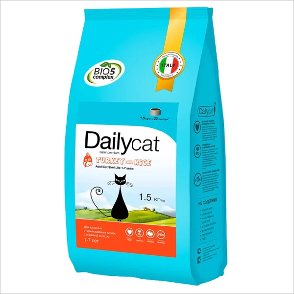 Сухой корм для стерилизованных кошек DailyCat Adult Steri Lite Turkey & Rice с индейкой и рисом 1.5 кг