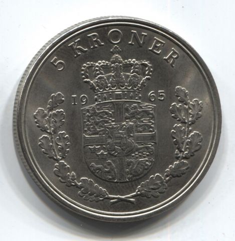 5 крон 1965 Дания AUNC